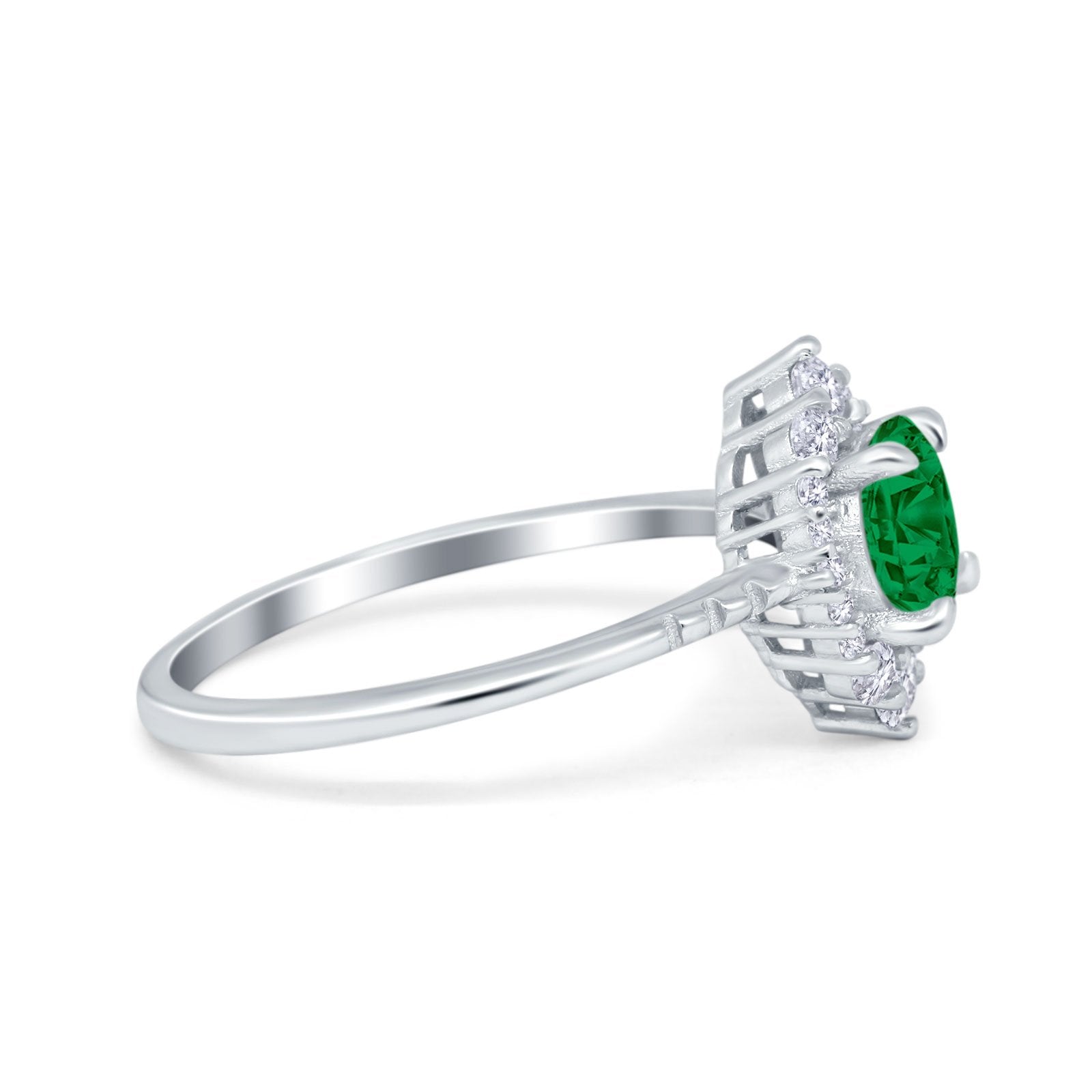 Halo Engagement Ring Vintage Round Simulated Cubic Zirconia 925 Sterling Silver