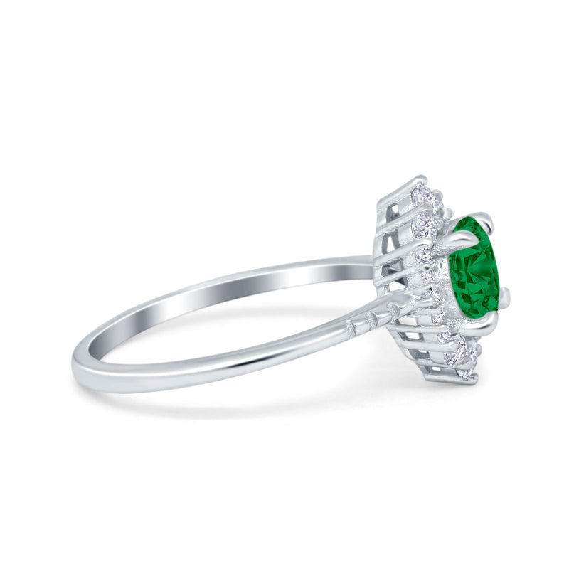 Halo Engagement Ring Vintage Round Simulated Cubic Zirconia 925 Sterling Silver