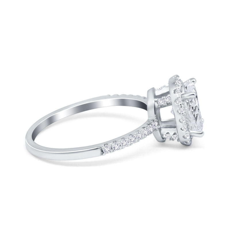 Halo Vintage Oval Engagement Ring Simulated Cubic Zirconia 925 Sterling Silver