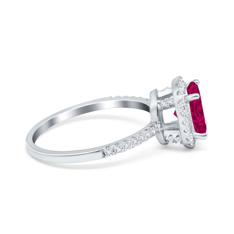 Halo Vintage Oval Engagement Ring Simulated Cubic Zirconia 925 Sterling Silver