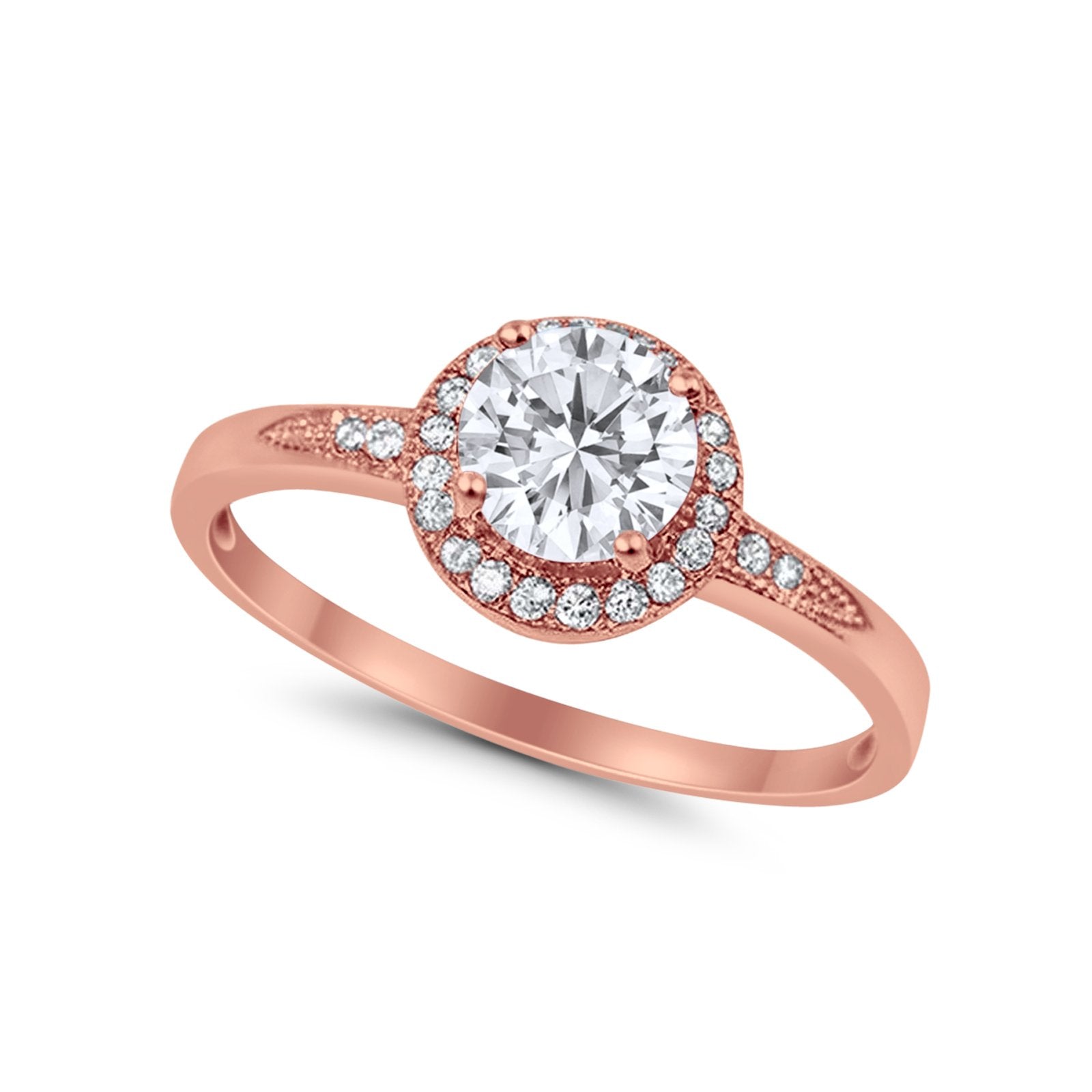 Halo Wedding Engagement Ring Round Cubic Zirconia 925 Sterling Silver SRO-16902
