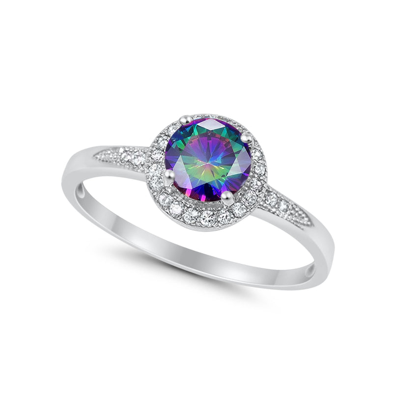 Halo Wedding Engagement Ring Round Cubic Zirconia 925 Sterling Silver -3