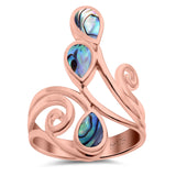 Fashion Teardrop Pear Swirl Spiral Ring Rhodium Plated Created Opal 925 Sterling Silver