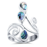 Fashion Teardrop Pear Swirl Spiral Ring Rhodium Plated Created Opal 925 Sterling Silver