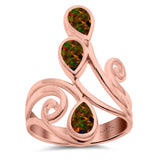 Fashion Teardrop Pear Swirl Spiral Ring Rhodium Plated Created Opal 925 Sterling Silver