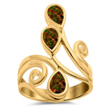 Fashion Teardrop Pear Swirl Spiral Ring Rhodium Plated Created Opal 925 Sterling Silver