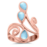 Fashion Teardrop Pear Swirl Spiral Ring Rhodium Plated Created Opal 925 Sterling Silver