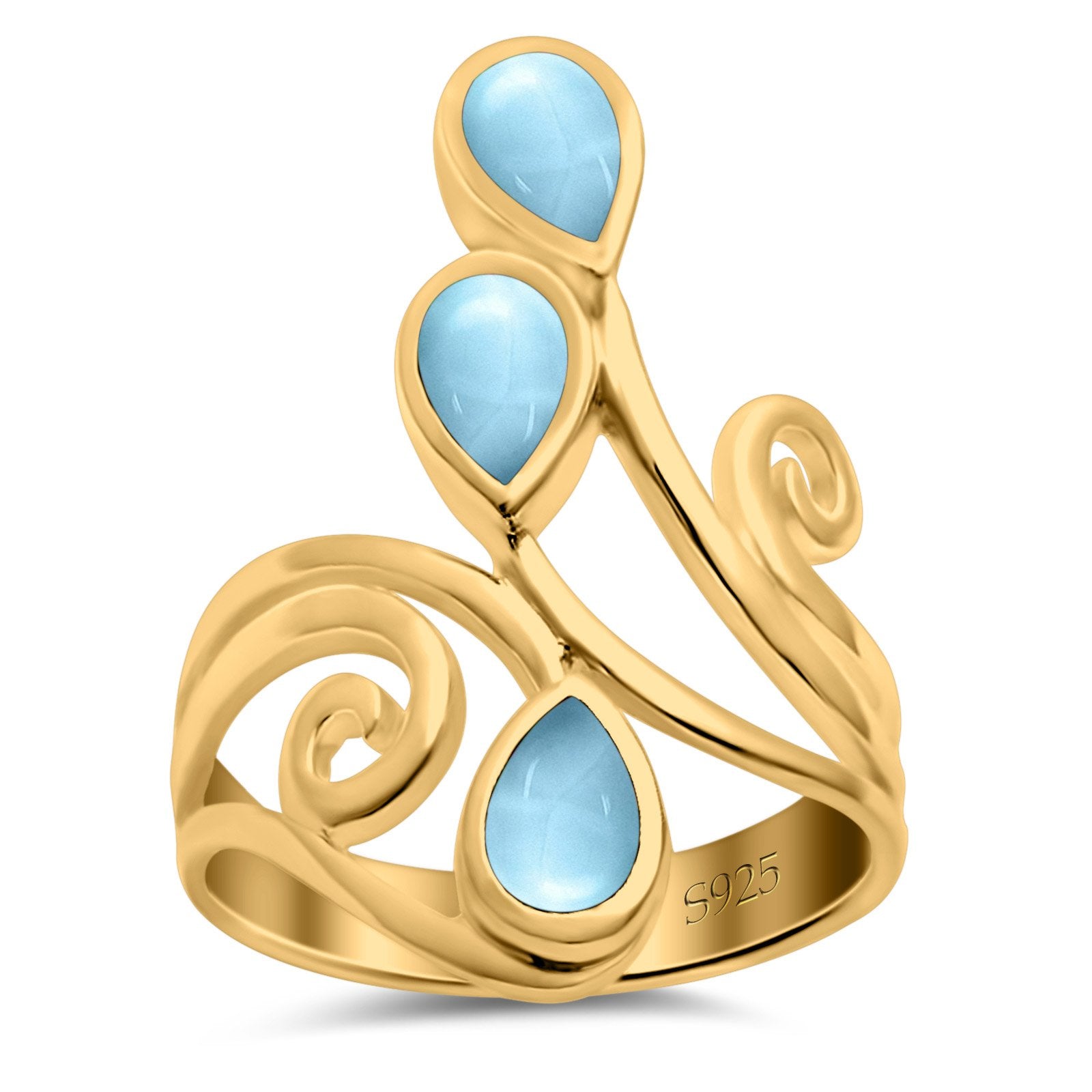 Fashion Teardrop Pear Swirl Spiral Ring Rhodium Plated Created Opal 925 Sterling Silver