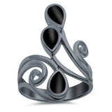 Fashion Teardrop Pear Swirl Spiral Ring Rhodium Plated Created Opal 925 Sterling Silver