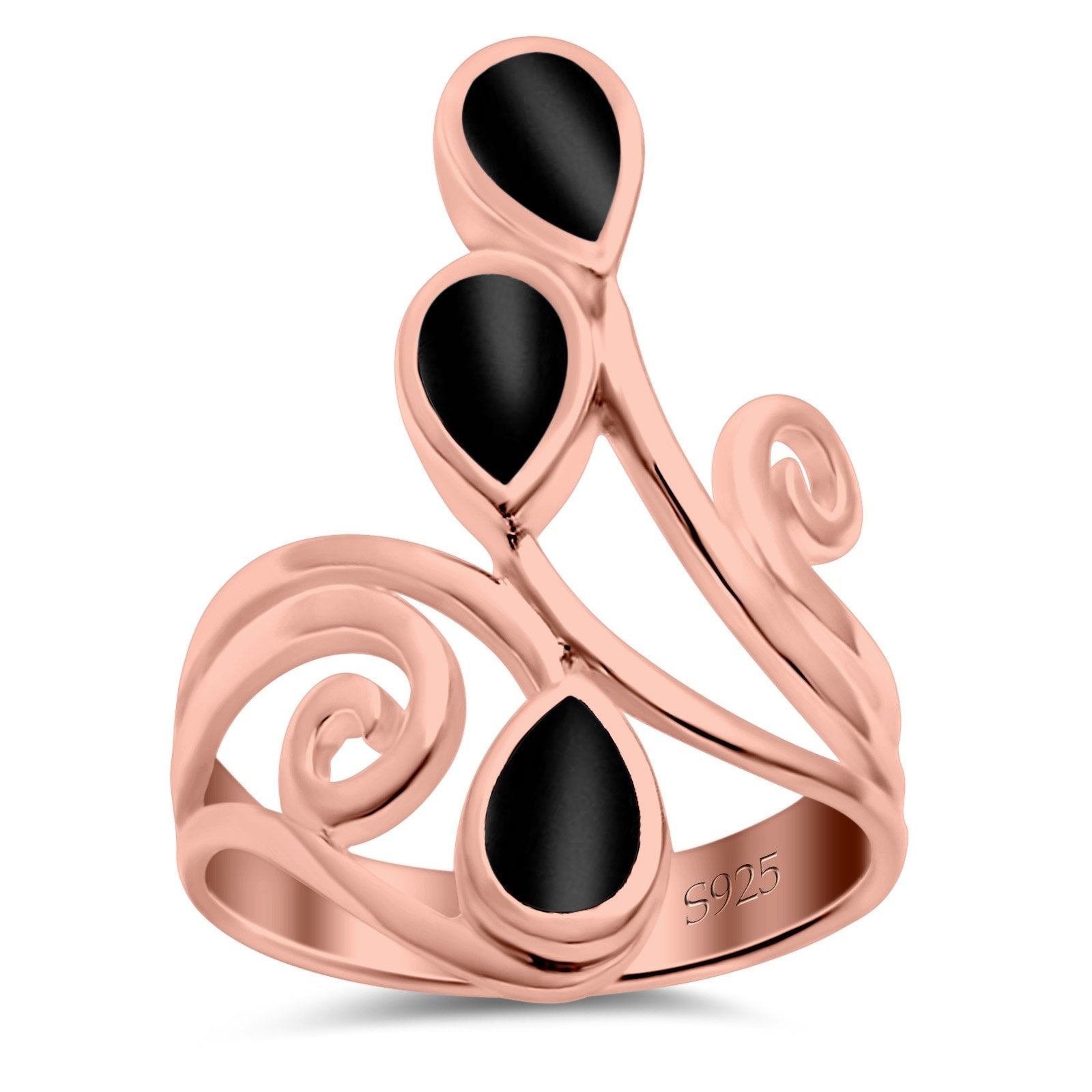 Fashion Teardrop Pear Swirl Spiral Ring Rhodium Plated Created Opal 925 Sterling Silver