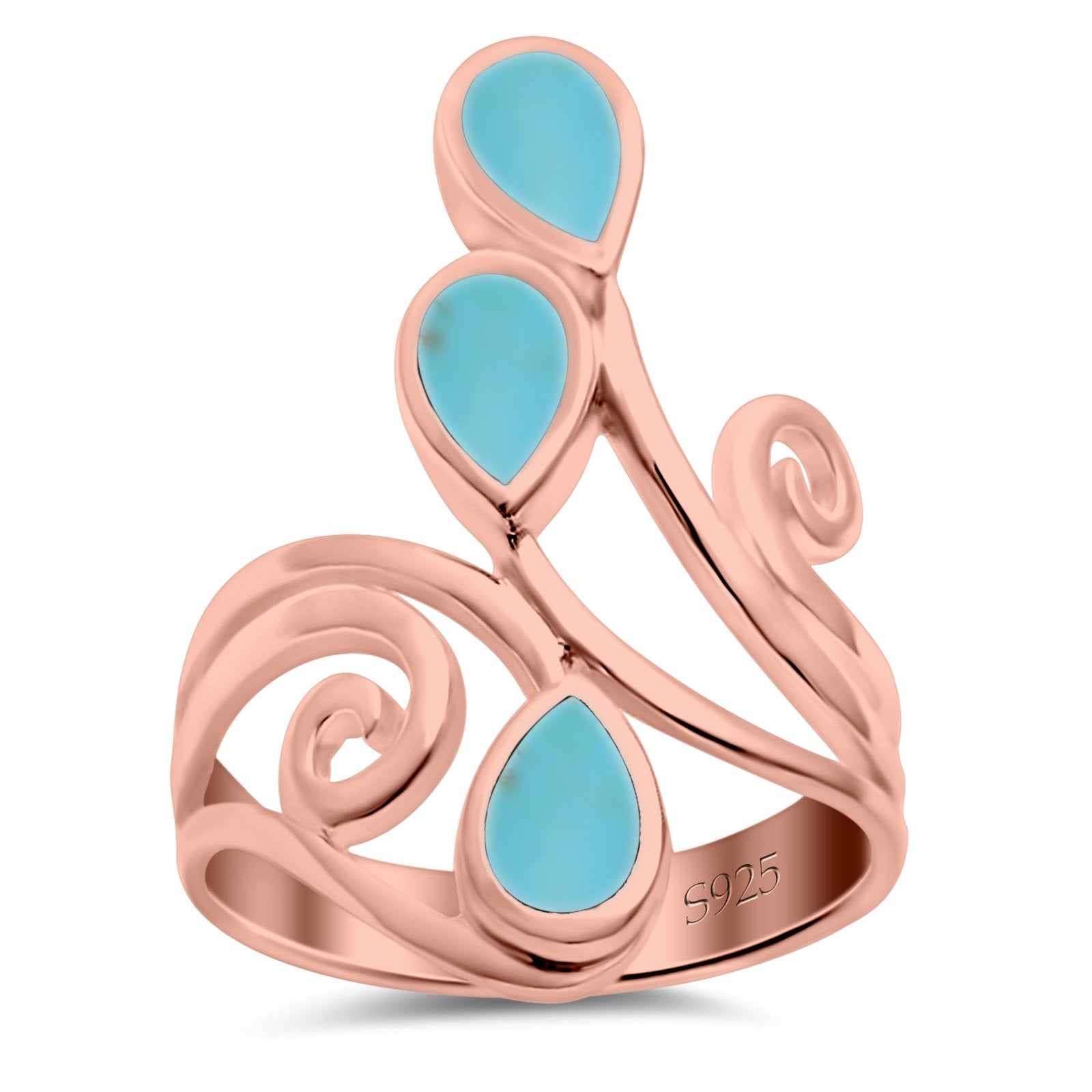 Fashion Teardrop Pear Swirl Spiral Ring Rhodium Plated Created Opal 925 Sterling Silver