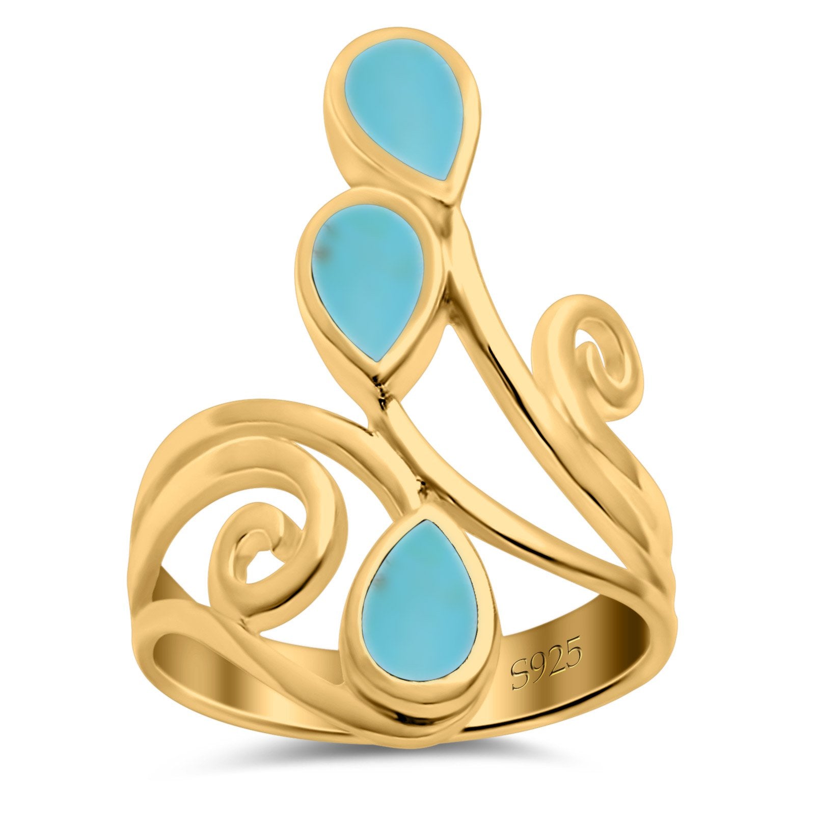 Fashion Teardrop Pear Swirl Spiral Ring Rhodium Plated Created Opal 925 Sterling Silver