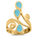 Fashion Teardrop Pear Swirl Spiral Ring Rhodium Plated Created Opal 925 Sterling Silver