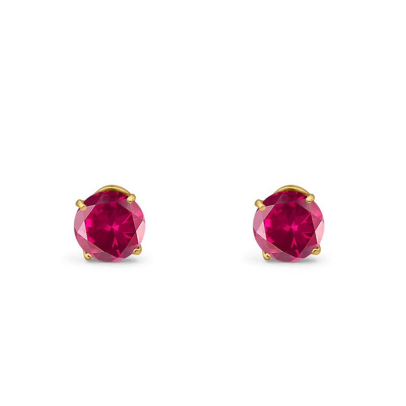 14k Yellow Gold Round Solitaire Stud Earrings with Screw Back Simulated Ruby Cubic Zirconia