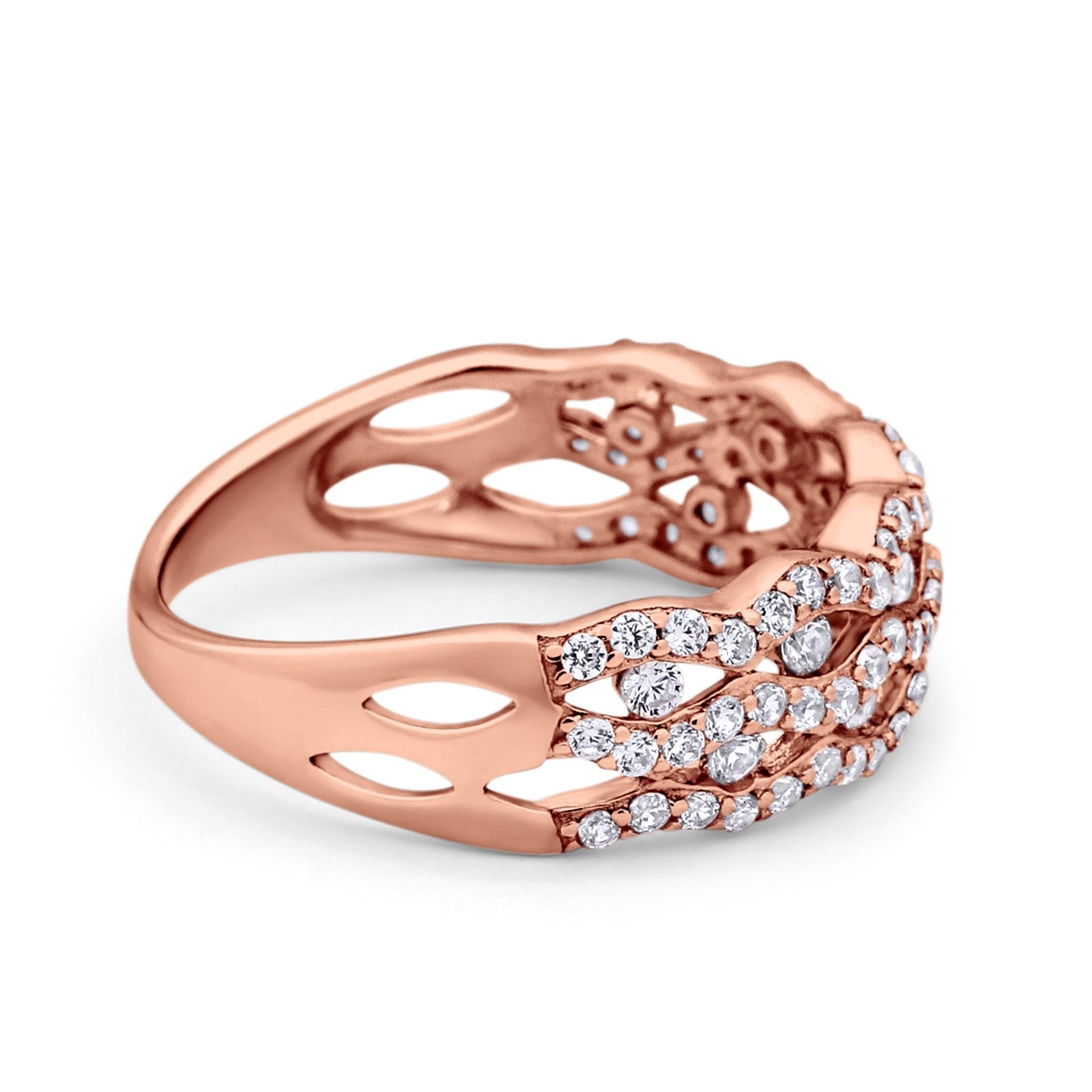 Half Eternity Fashion Wedding Ring Round Simulated CZ 925 Sterling Silver