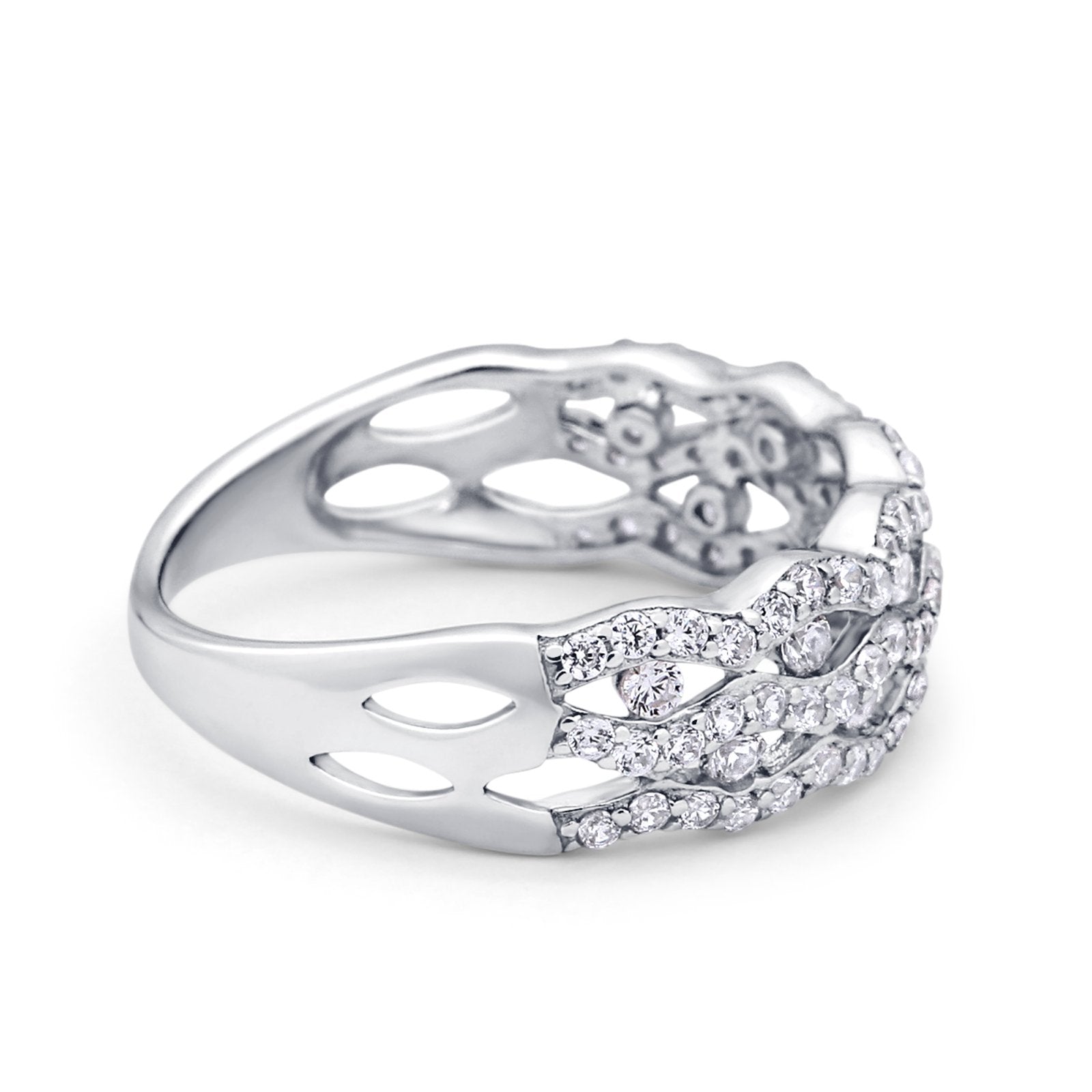 Half Eternity Fashion Wedding Ring Round Simulated CZ 925 Sterling Silver