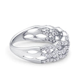 Half Eternity Fashion Wedding Ring Round Simulated CZ 925 Sterling Silver
