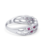 Half Eternity Fashion Wedding Ring Round Simulated CZ 925 Sterling Silver