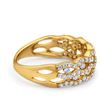 Half Eternity Fashion Wedding Ring Round Simulated CZ 925 Sterling Silver