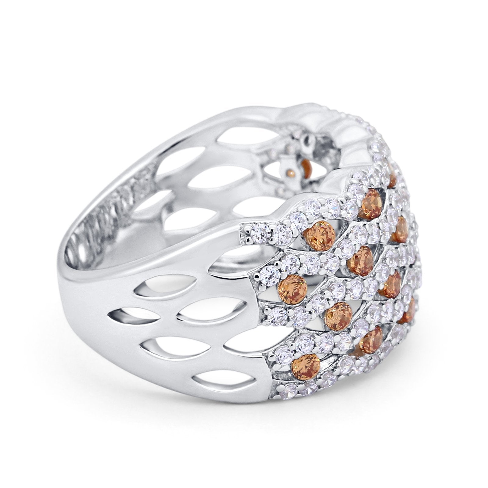 Half Eternity Fashion Band Ring Round Simulated CZ 925 Sterling Silver