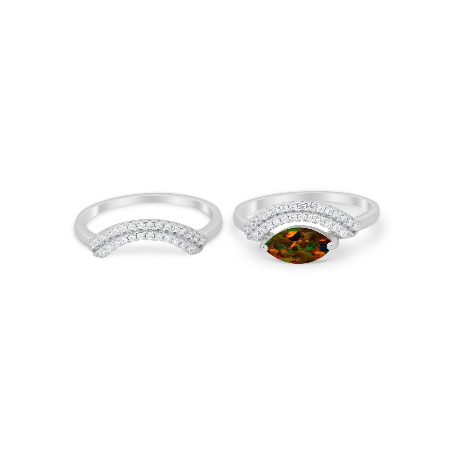 Two Piece Ring Band Round Simulated Cubic Zirconia 925 Sterling Silver