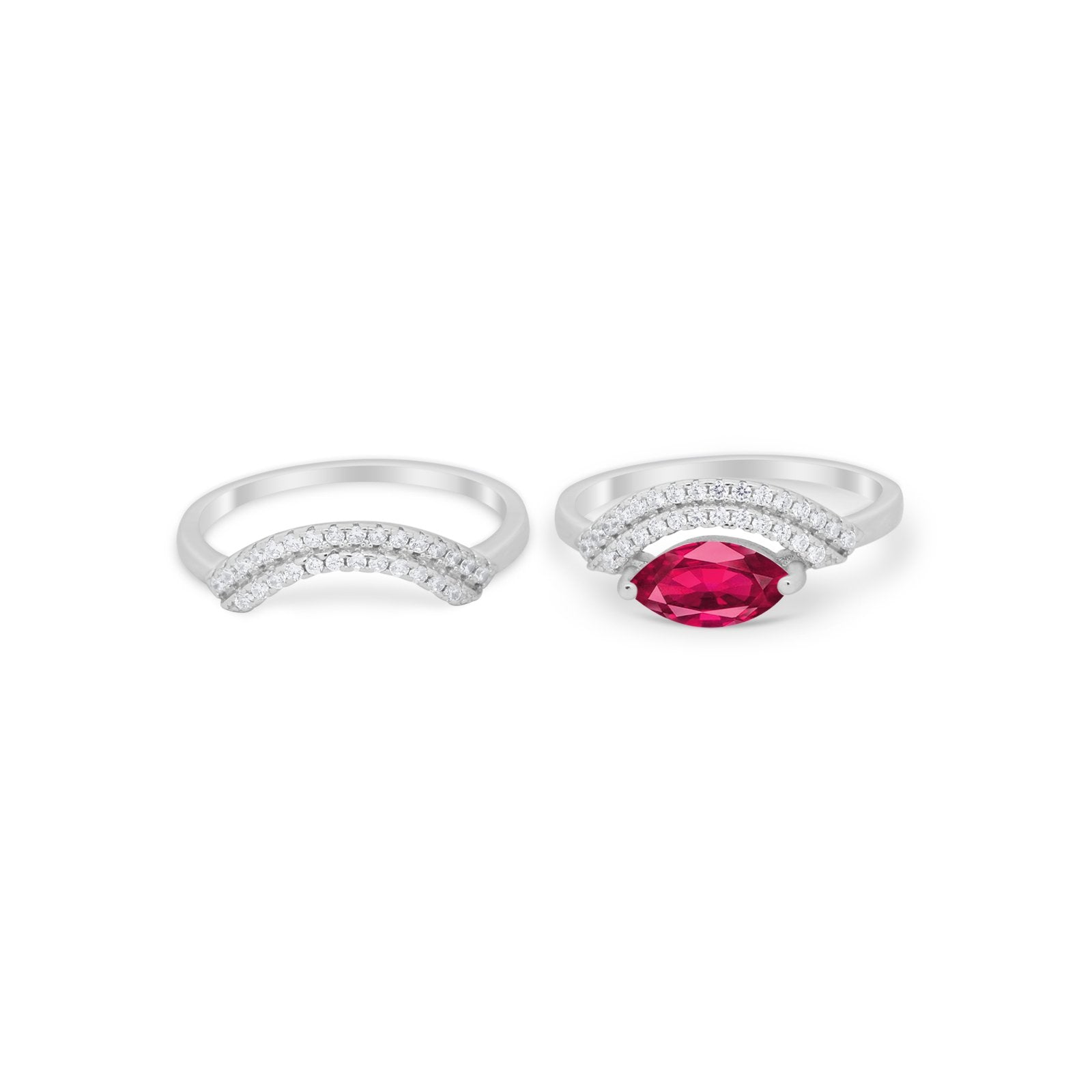 Two Piece Ring Band Round Simulated Cubic Zirconia 925 Sterling Silver