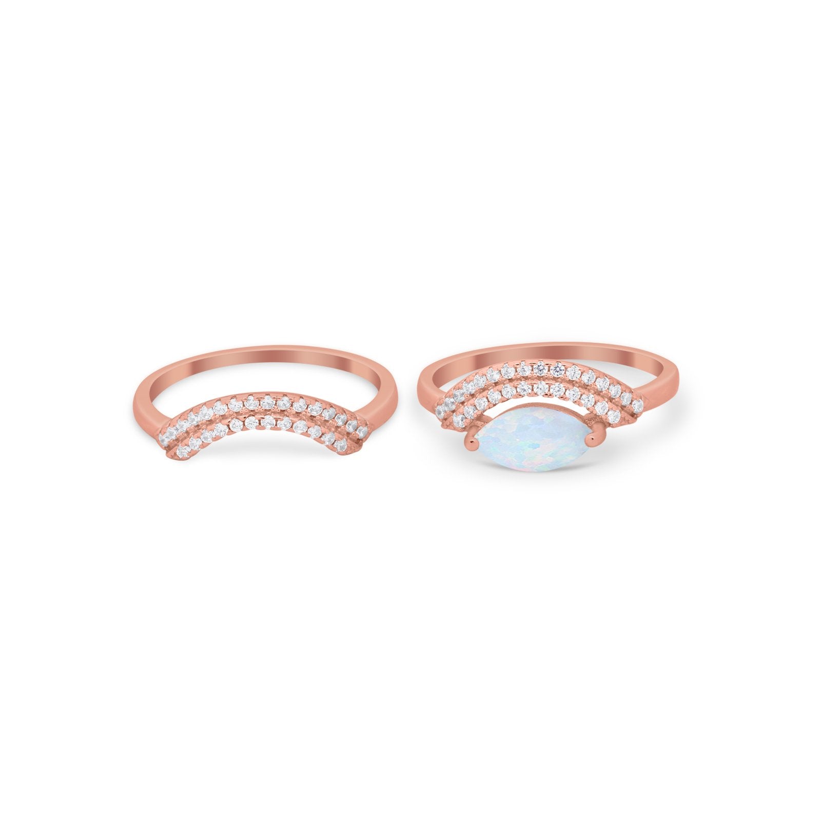 Two Piece Ring Band Round Simulated Cubic Zirconia 925 Sterling Silver