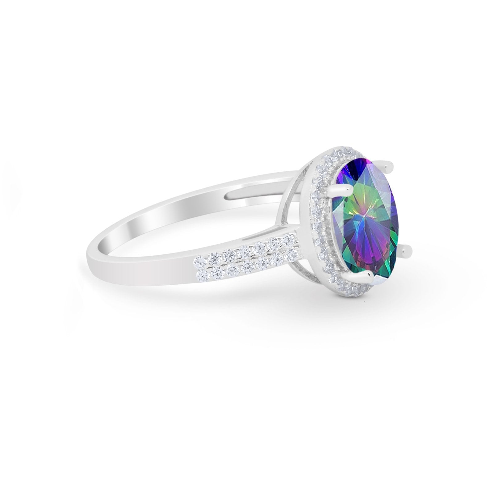 Oval Wedding Engagement Ring Round Cubic Zirconia Accent 925 Sterling Silver
