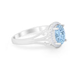 Halo Filigree Oval Wedding Ring Round Simulated Cubic Zirconia 925 Sterling Silver