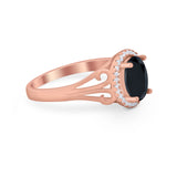 Halo Filigree Oval Wedding Ring Round Simulated Cubic Zirconia 925 Sterling Silver