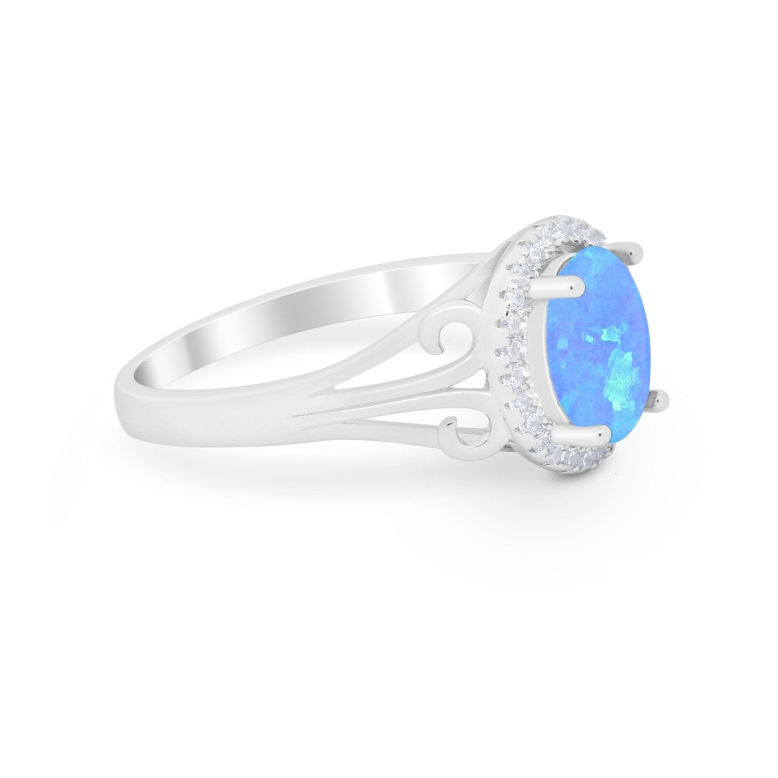 Halo Filigree Oval Wedding Ring Round Simulated Cubic Zirconia 925 Sterling Silver