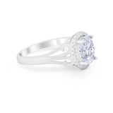 Halo Filigree Oval Wedding Ring Round Simulated Cubic Zirconia 925 Sterling Silver