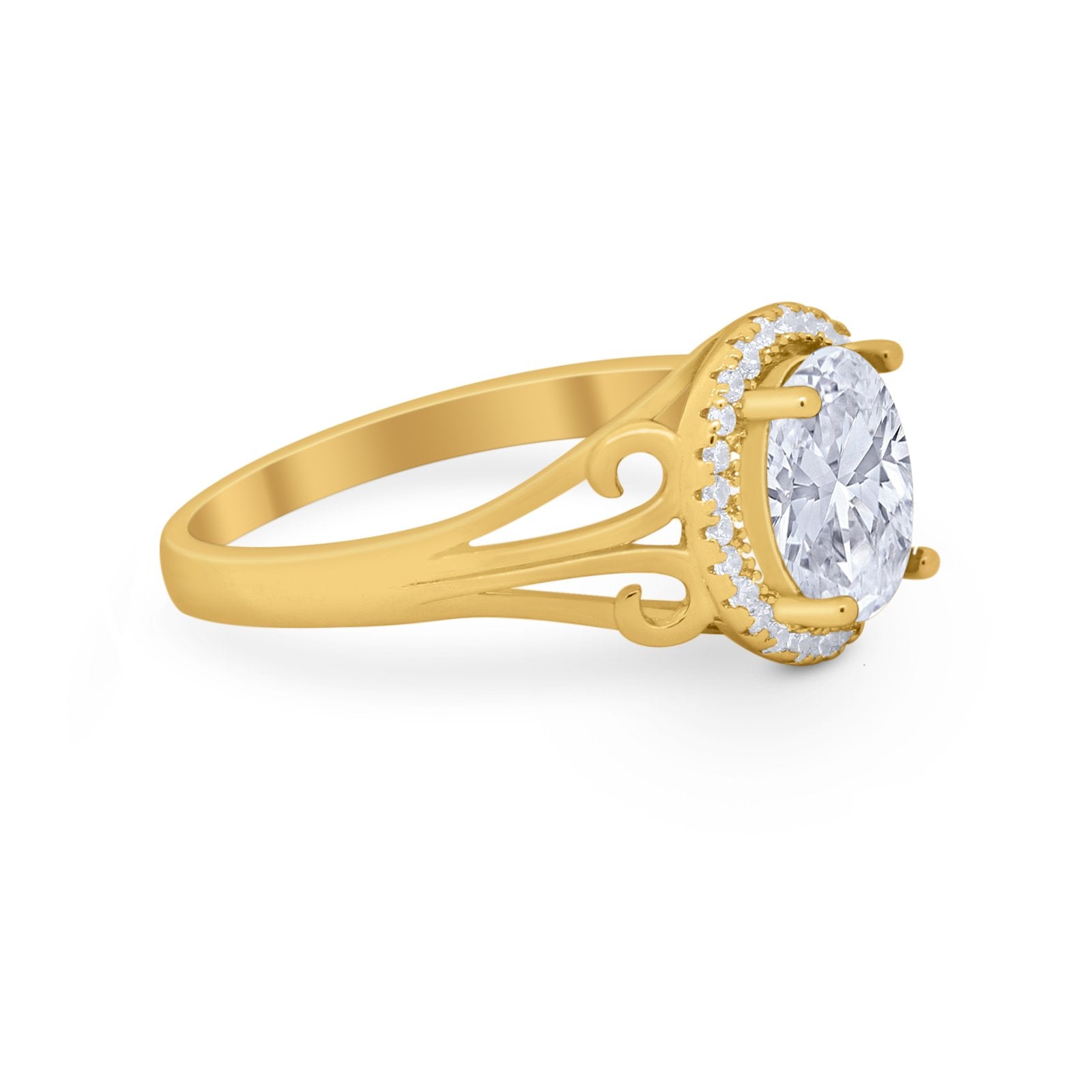 Halo Filigree Oval Wedding Ring Round Simulated Cubic Zirconia 925 Sterling Silver