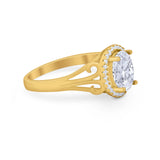 Halo Filigree Oval Wedding Ring Round Simulated Cubic Zirconia 925 Sterling Silver