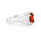 Halo Filigree Oval Wedding Ring Round Simulated Cubic Zirconia 925 Sterling Silver