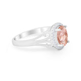 Halo Filigree Oval Wedding Ring Round Simulated Cubic Zirconia 925 Sterling Silver