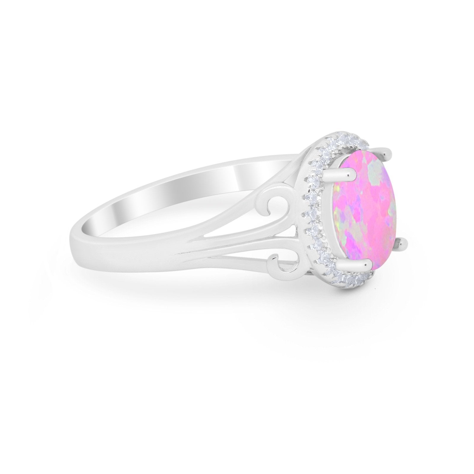 Halo Filigree Oval Wedding Ring Round Simulated Cubic Zirconia 925 Sterling Silver