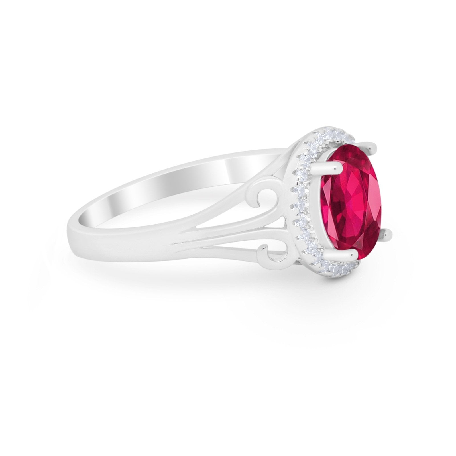 Halo Filigree Oval Wedding Ring Round Simulated Cubic Zirconia 925 Sterling Silver