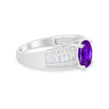 Vintage Oval Engagement Ring Round Simulated Cubic Zirconia 925 Sterling Silver