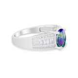 Vintage Oval Engagement Ring Round Simulated Cubic Zirconia 925 Sterling Silver