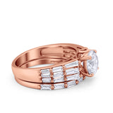 Two Piece Ring Band Bridal Round Simulated Cubic Zirconia 925 Sterling Silver