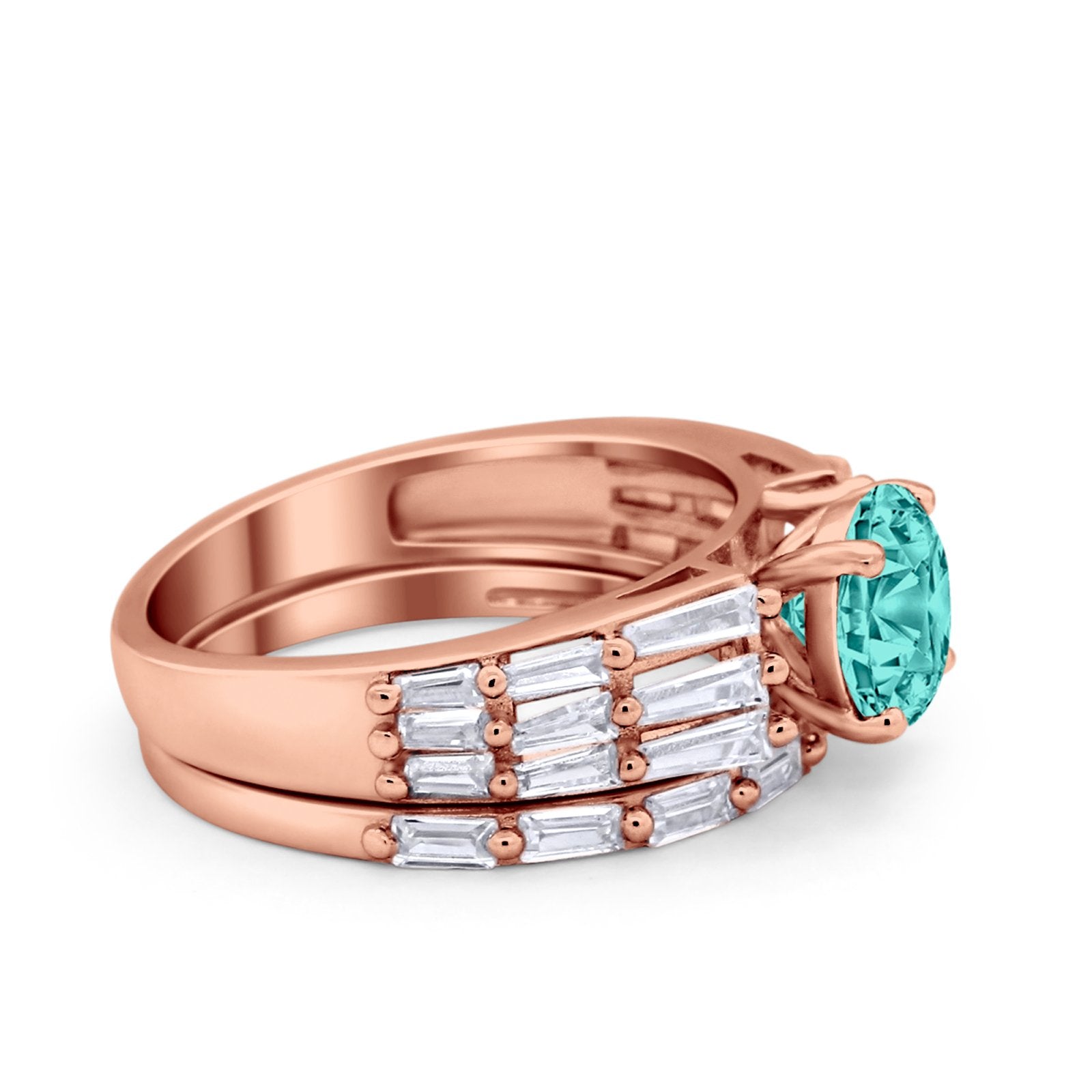 Two Piece Ring Band Bridal Round Simulated Cubic Zirconia 925 Sterling Silver