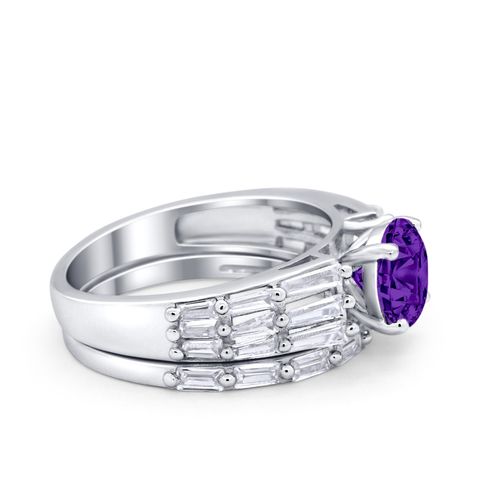 Two Piece Ring Band Bridal Round Simulated Cubic Zirconia 925 Sterling Silver