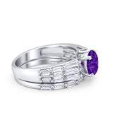 Two Piece Ring Band Bridal Round Simulated Cubic Zirconia 925 Sterling Silver