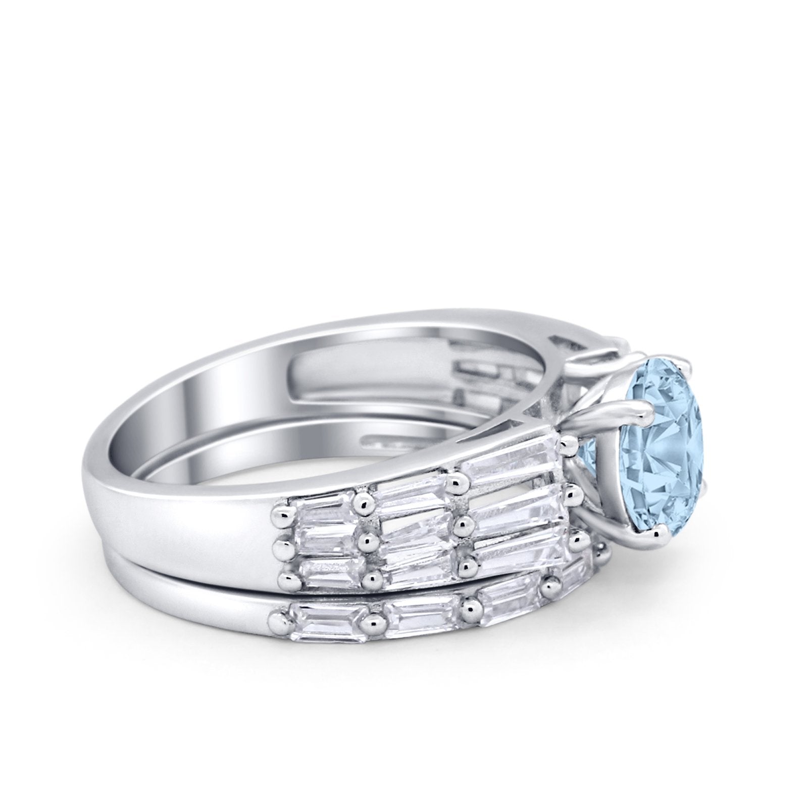 Two Piece Ring Band Bridal Round Simulated Cubic Zirconia 925 Sterling Silver