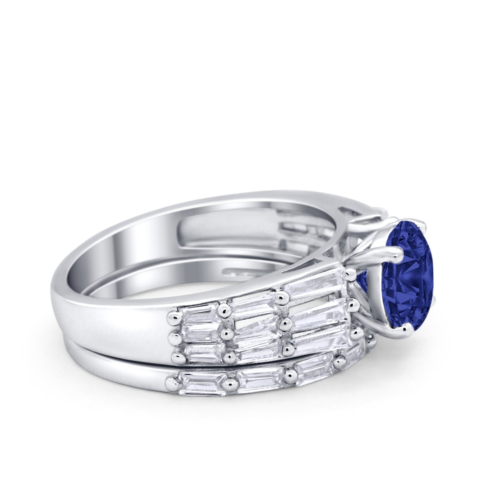 Two Piece Ring Band Bridal Round Simulated Cubic Zirconia 925 Sterling Silver