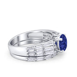 Two Piece Ring Band Bridal Round Simulated Cubic Zirconia 925 Sterling Silver