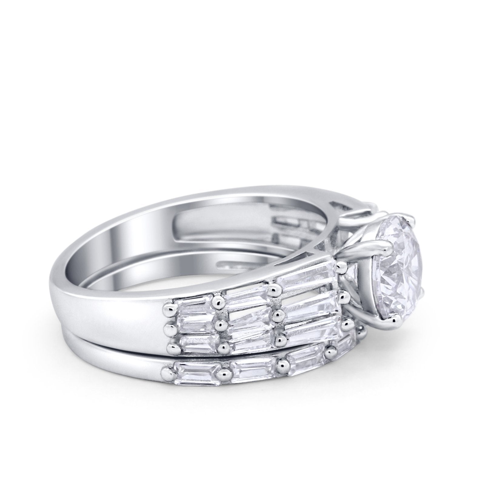 Two Piece Ring Band Bridal Round Simulated Cubic Zirconia 925 Sterling Silver