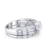 Two Piece Ring Band Bridal Round Simulated Cubic Zirconia 925 Sterling Silver