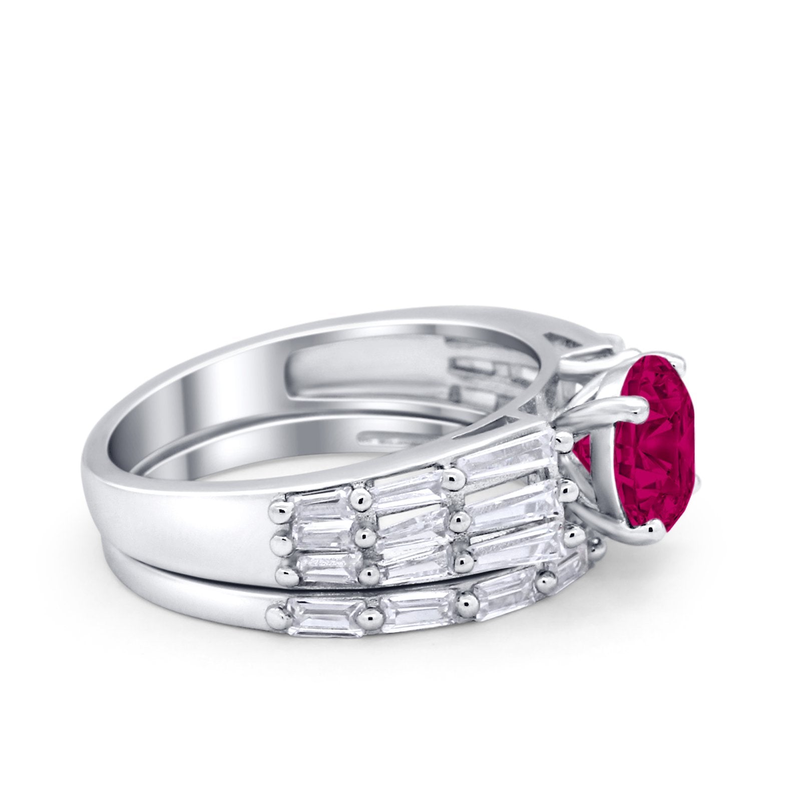 Two Piece Ring Band Bridal Round Simulated Cubic Zirconia 925 Sterling Silver